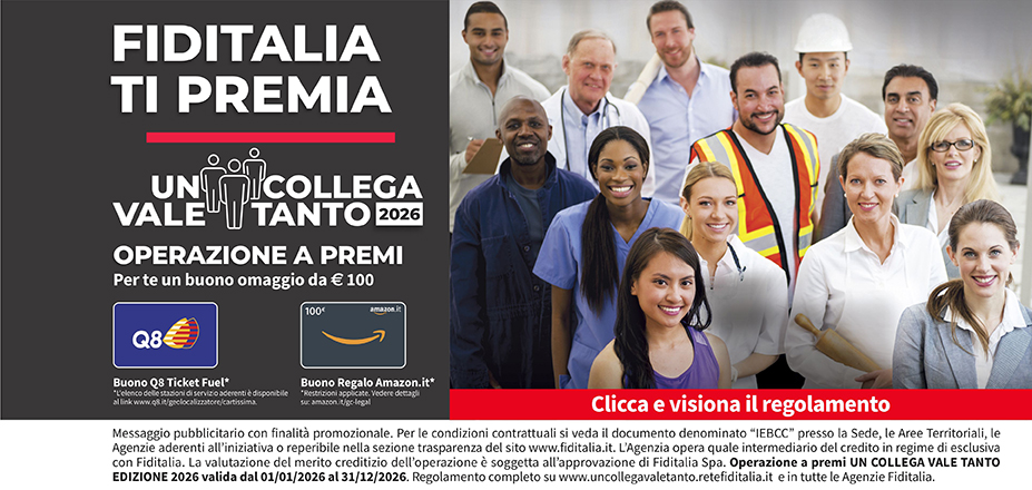 Agenzia Fineur Fiditalia | Foggia, San Nicandro Garganico, Cerignola | Fiditalia ti premia - Vinci un buono omaggio da €100. Operazione a premi. Clicca e visiona il regolamento. Operazione a premi UN COLLEGA VALE TANTO 2025 valida dal 01/01/2025 al 31/12/2025. Regolamento completo www.uncollegavaletanto.retefiditalia.it